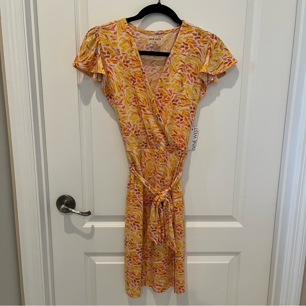 Nine West Yellow Ruched Wrap Sundress